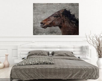 Horse Painting, Horse Art, Horse Print, Horse Wall Art, Running Wild Horse, Horse Wall Decor, Brown Rustic Horse, Large Canvas Art Print