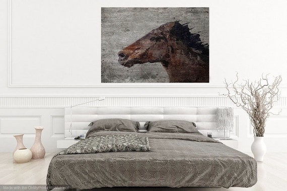 Horse Painting, Horse Art, Horse Print, Horse Wall Art, Running Wild Horse, Horse Wall Decor, Brown Rustic Horse, Large Canvas Art Print