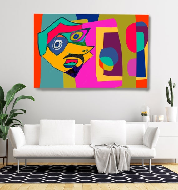 Cubist Faces-8, Cubist Abstract Canvas Art Print, Colorful Abstract Canvas Art, Pink Abstract, Picasso inspired artwork Ivan Irena Orlov