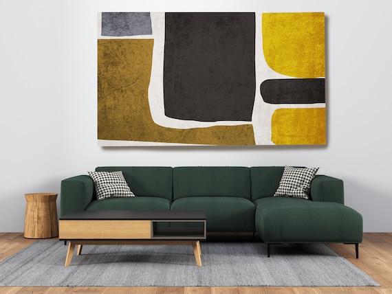 Bronze Brown Black Painting, Large Textured Wall Art, Abstract Canvas Art Print N-10-136 Modern wall art, Midcentury Wall Art Yellow Black