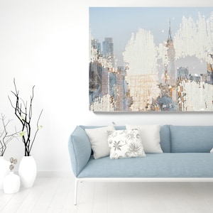 New York City Skyline 2, Cityscape Painting, Blue Large Abstract Urban Painting Canvas Print, Urban New York, Office Art