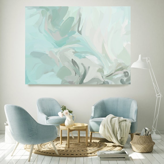 Teal Modern Abstract Flow Painting, Green Abstract Art, Large Wall Art Teal Abstract Canvas Print, Sailing in the light 3 Wall Art for Home