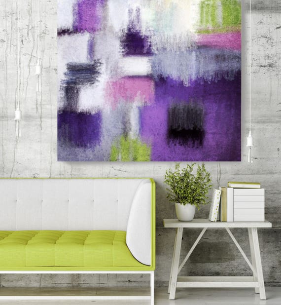 Abstract Rhythms NO 72. Geometrical Abstract Art, Large Purple Abstract Colorful Contemporary Canvas Art Print up to 48" by Irena Orlov