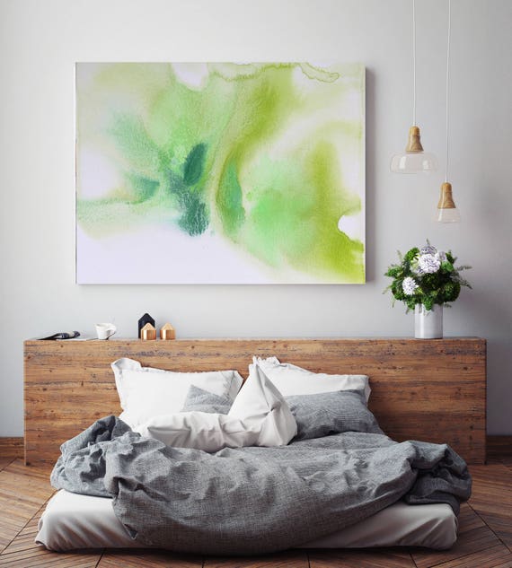 Watercolor Coastal Abstract 90. Contemporary Abstract Green Aqua Canvas Art Print up to 72", by Irena Orlov