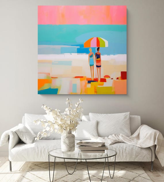 Summer Vibes Color Block Modern Beach Art 6, Coastal Canvas Print, Midcentury Coastal At print on Canvas, Color Block Abstract Coastal Art
