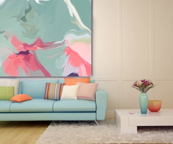 Force of Nature. Original Oil Painting on Canvas, Contemporary Abstract Teal, Pink Trend Colors Oil Painting up to 50" by Irena Orlov