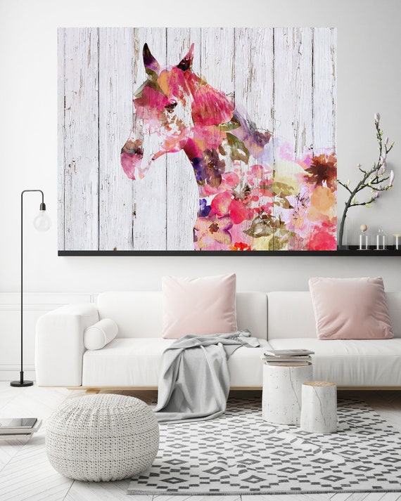 Fabulous Floral Horse Painting BOHO Mixed Media Horse Painting Canvas Print BOHO Floral Horse Art Large Canvas, Painted Horse Boho Wall Art