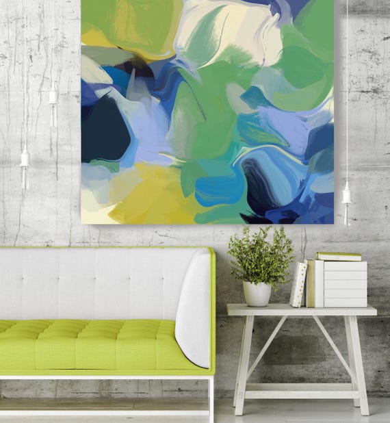 California Breeze. Original Oil Painting on Canvas, Contemporary Abstract Blue, Green Oil Painting up to 50" by Irena Orlov