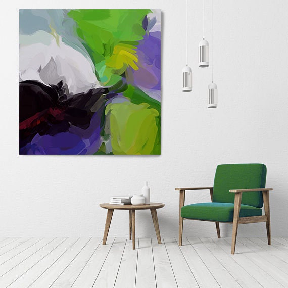 Your Own Way 2, Art Abstract Print on Canvas up to 50", Green Purple Abstract Canvas Art Print, Sunny City by Irena Orlov