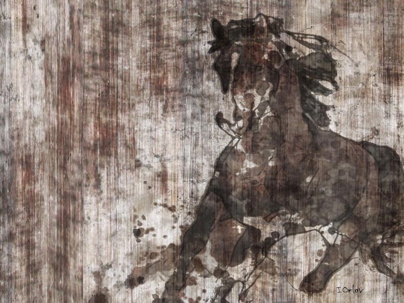 Running Horse. Extra Large Horse, Unique Horse Wall Decor, Brown Rustic Horse, Large Contemporary Canvas Art Print up to 72 by Irena Orlov image 2