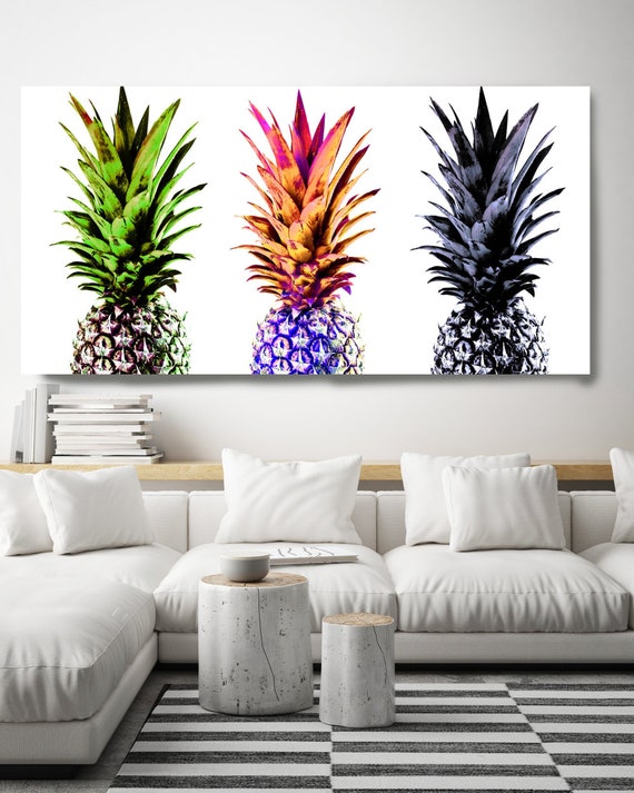 Pineapple Decor, Pineapple Art, Colorful Pineapple Decor, Pineapple Canvas Print, Pineapple Home Decor, 3 Pineapples Canvas Print