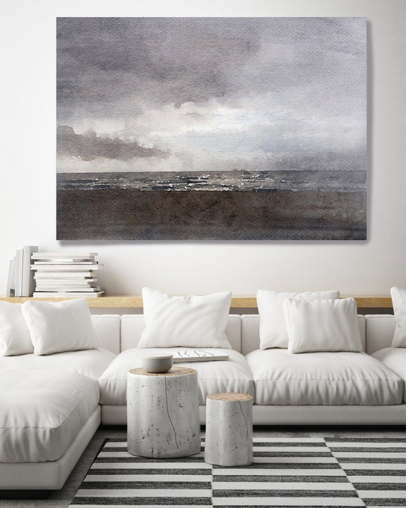 Winter Shadows. Huge Rustic Seascape Painting Canvas Art Print, Large Brown Blue Canvas Art Print up to 80" by Irena Orlov