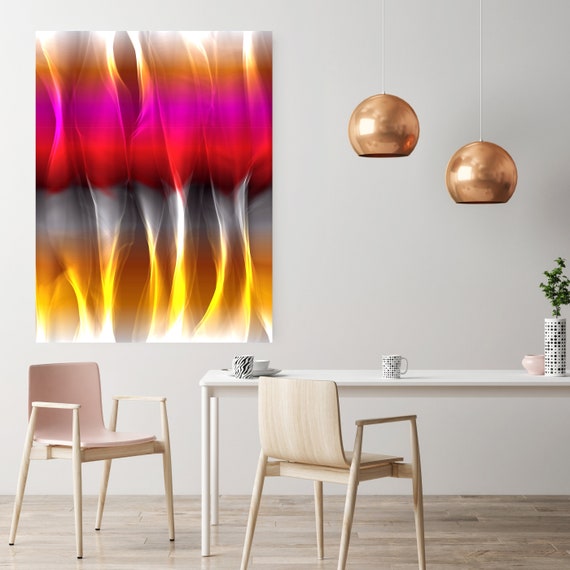 Mysterious Light 3, Neon Black Red Yellow Contemporary Wall Art, Extra Large New Media Canvas Art Print up to 72" by  Irena Orlov