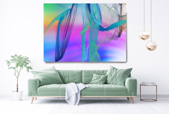 Teal Contemporary Wall Art, Office Decoration Vibrant Wall Art Electric Canvas Print, Home Decor, New Media, Color in the Lines 29-68