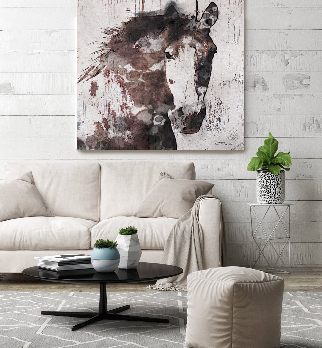 Horse Large Canvas, Horse Art, Brown Rustic Horse, Rustic