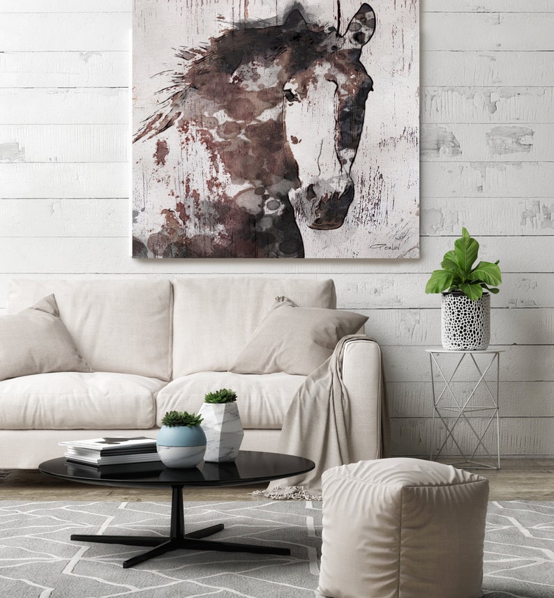 Horse Large Canvas Horse Art Brown Rustic Horse Etsy