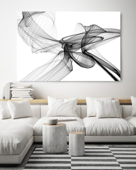 Movement. 40H x 60W", Original New Media Abstract Black White Painting on Canvas, Unique, Minimalist Large Abstract Painting, INVEST IN ART