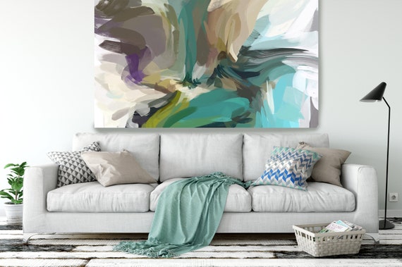 The Color MovemenT 3, Modern Green Canvas Art Print Painting Green Abstract White Green Decor up to 80" by Irena Orlov