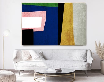 Modern Shape Wall Decor,, Abstract Bold Print in Blue Beige, Modern Wall Art, Canvas Art Print, Boho Wall Art, Modern canvas art