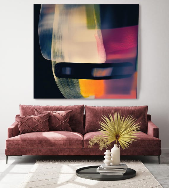 Veils of Illusion-30, Black Colorful Canvas Print | Minimalist Abstract Painting | Red Abstraction | Abstract  Art | Abstract Canvas Print