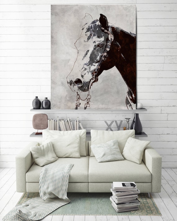 The Morgan Horse 2. Extra Large Horse, Horse Wall Decor, Gray Rustic Horse, Large Canvas Art Print up to 81" by Irena Orlov