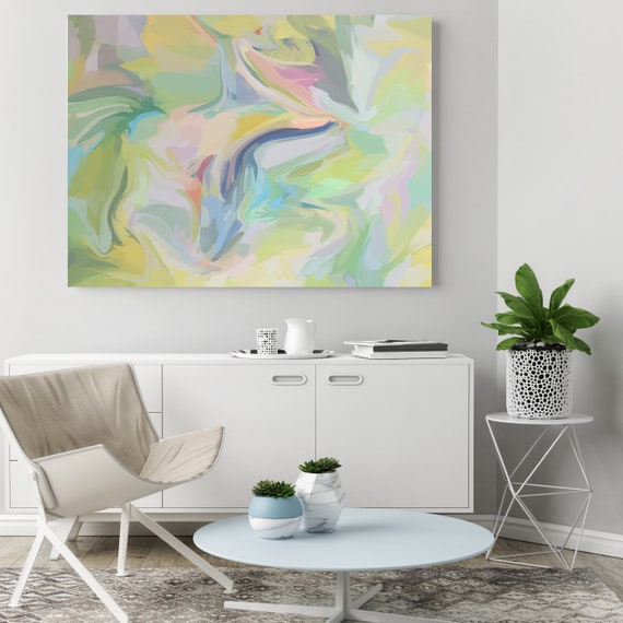 Gravitational influence, Green Pink pastel colors Art, Abstract painting, Colorful painting, modern art, Canvas Art Print, Fluid painting