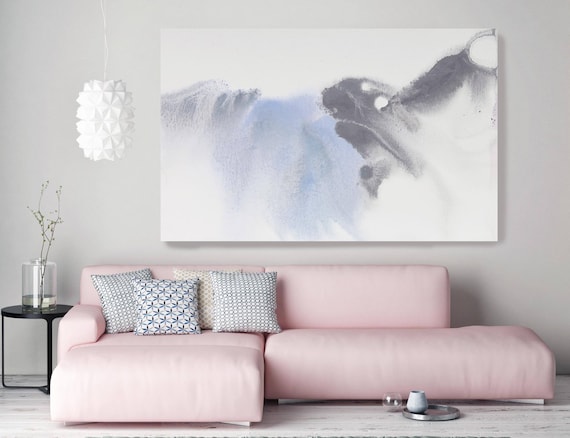 Bleached Out 2. Contemporary Abstract Blue Gray Watercolor Canvas Art Print up to 72", Extra Large Abstract Canvas Art Print by Irena Orlov