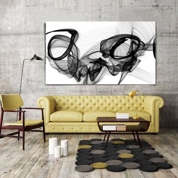 The Marriage, Black and White Contemporary Abstract Canvas Art Print, Extra Large BW Contemporary Canvas Art Print up to 72" by Irena Orlov