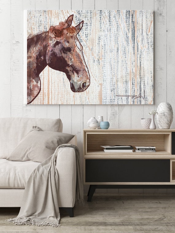 Rosie Horse 2. Extra Large Horse, Horse Wall Decor, Brown Rustic Horse, Large Contemporary Canvas Art Print up to 72" by Irena Orlov