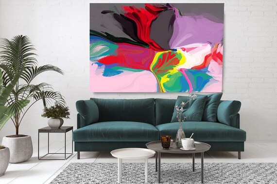 The Grace of Excellence, Abstract Painting, Trending Now Purple Red Flow Artwork Canvas Art Print, Contemporary Flow Painting Large Canvas