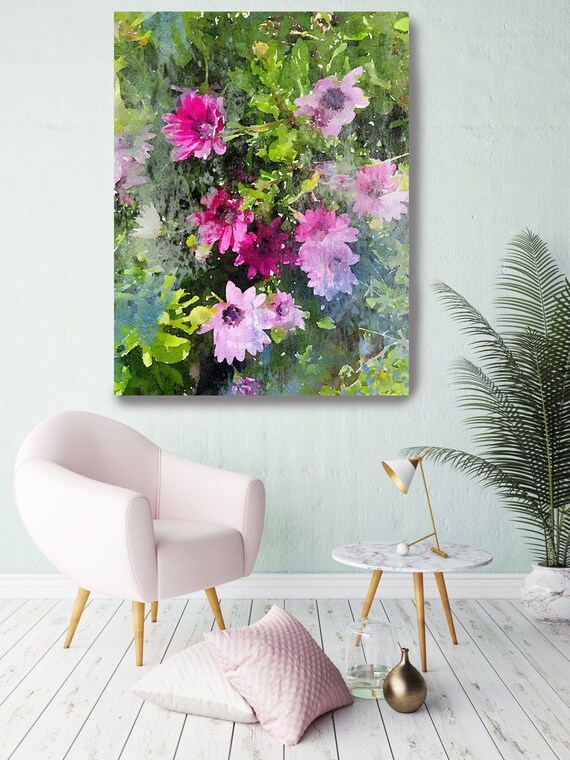 True Colors Floral PINK bloom, Flowers painting pink art, floral art shabby chic Pink Floral Art Watercolor Pink Rustic Flowers Canvas Print