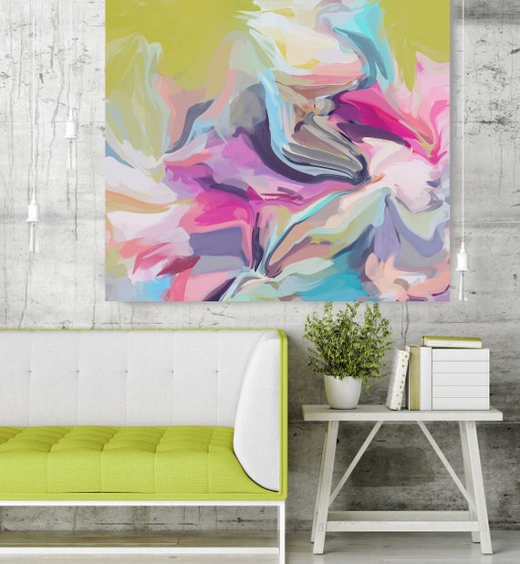 Simple Joys Abstract Green Pink Original Painting, Contemporary art, Abstract Green Painting Print