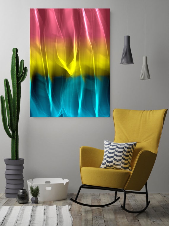 Mysterious Light 120-1, Neon Red Blue Yellow Pink Contemporary Lines Wall Art, Large New Media Canvas Art Print up to 72" by Irena Orlov