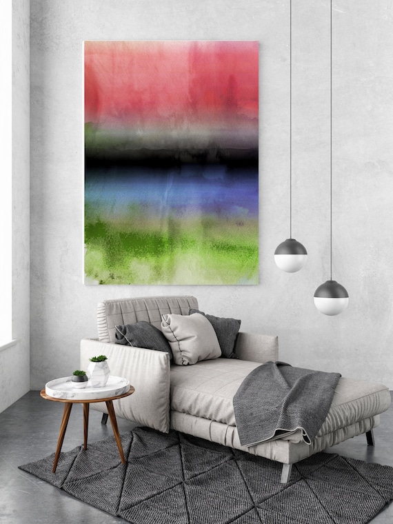 Zara, Blue Red Green Watercolor Painting Canvas Art Print, Abstract Wall Decor, Modern Minimalist, Ombre Print, Gradient, Colorful, Orlov