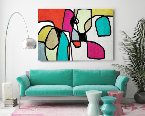 Vibrant Colorful Abstract-0-16. Mid-Century Modern Green Red Canvas Art Print, Mid Century Modern Canvas Art Print up to 72" by Irena Orlov