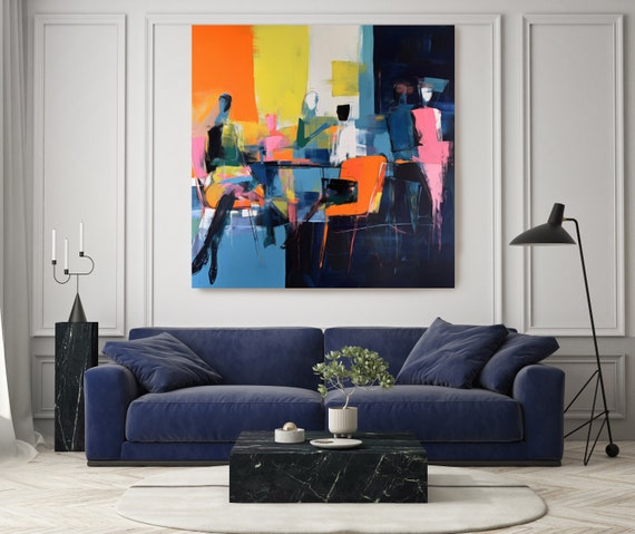 Business Meeting at Silicon Valley 1., Abstract Office Painting Expressive Art, Colorful Abstract Business Painting Canvas Print