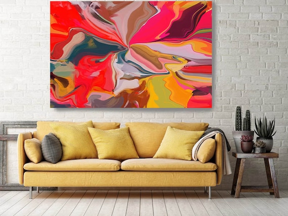 Good Vibes 121, Red Yellow Abstract Painting, Abstract Bohemian Painting, Contemporary Hand Painted extra large canvas print