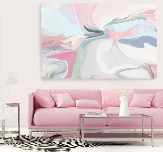 Pink Blue Blush Neutral Large Abstract Art, Abstract Canvas Print Large Modern Abstract Wall Art, Abstract Painting, Blush Spray 6