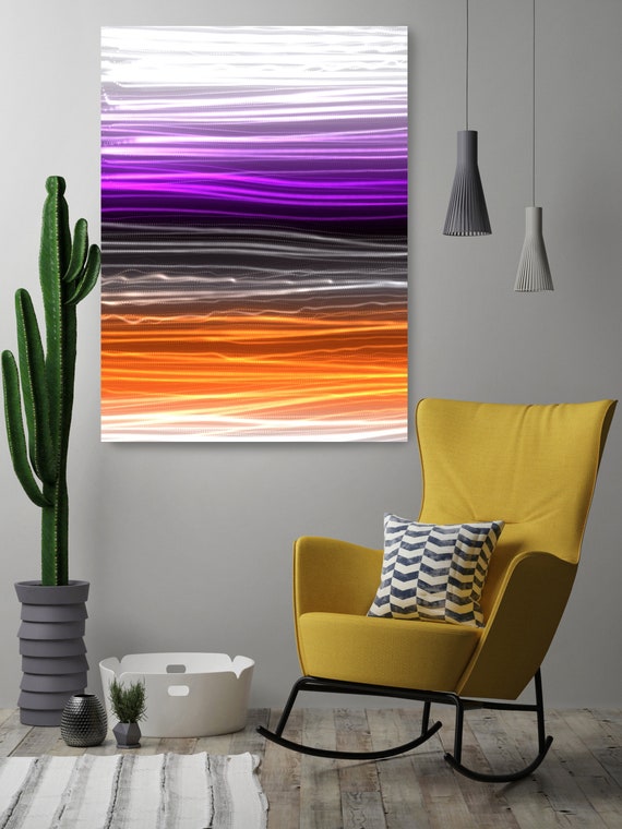 Mysterious Light 33, Neon Purple Orange Contemporary Line Wall Art, Extra Large New Media Canvas Art Print up to 72" by Irena Orlov
