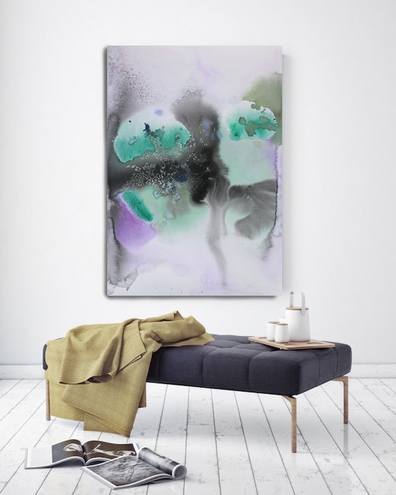 Watercolor Symphony 3. Green Black Purple Watercolor Abstract, Extra Large Abstract Colorful Canvas Art Print up to 72" by Irena Orlov