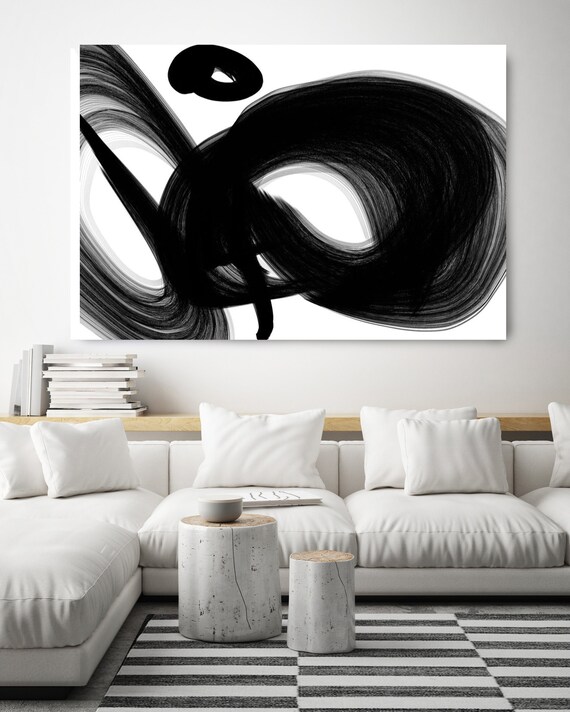 A channel. 40H x 60W" Original New Media Abstract Black White Painting on Canvas, Unique, Minimalist Large Abstract Painting, INVEST IN ART