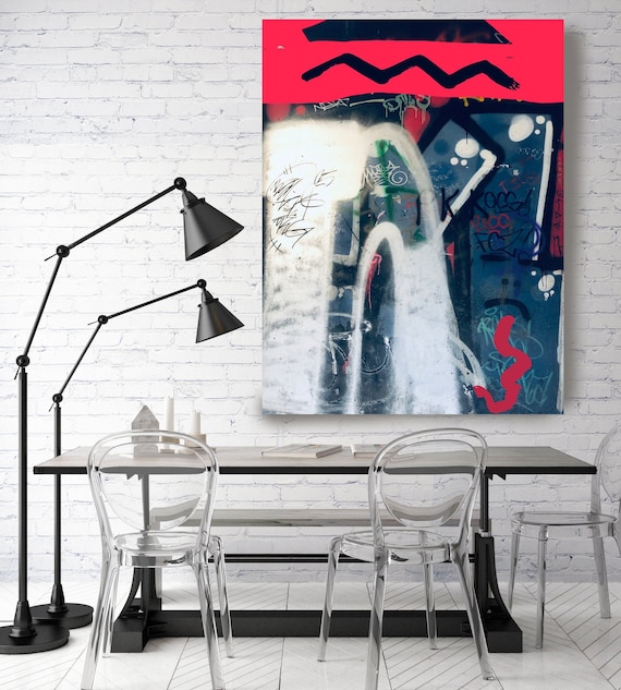 Graffiti Wall Art Blue Red Street Art, Street Art Painting Print on Canvas, Large Canvas Print, Urban Canvas Print, After a Short Walk