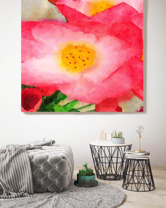 ORL-10049 Red Flower, Red Watercolor Floral Painting, Red Floral Canvas Art Print, Abstract Floral Canvas Art Print up to 50" by Irena Orlov