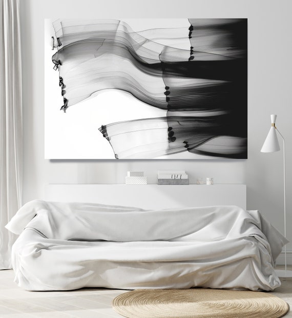 Immersive Illuminations-5, Black White Abstract Painting Print on Canvas, New Media Art, Contemporary Living Room Decor, Office Wall Art