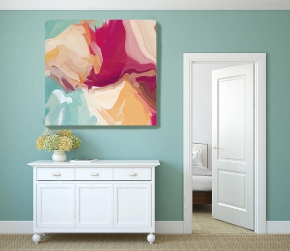 Serenade. Original Oil Painting on Canvas, Contemporary Abstract Yellow, Cream, Red, Teal Oil Painting up to 50" by Irena Orlov