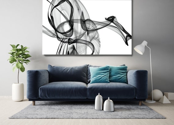 Black and White Wall Art, Light Mist, Home Decor Wall Art Black and White Abstract Canvas Print Brush Stroke Office Art Wall Art