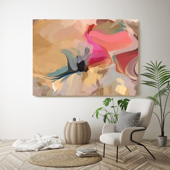 Remember My Sunshine, Yellow Pink Abstract Painting, Abstract Yellow Pink Painting, Abstract Green Canvas Print up to 80" by Irena Orlov