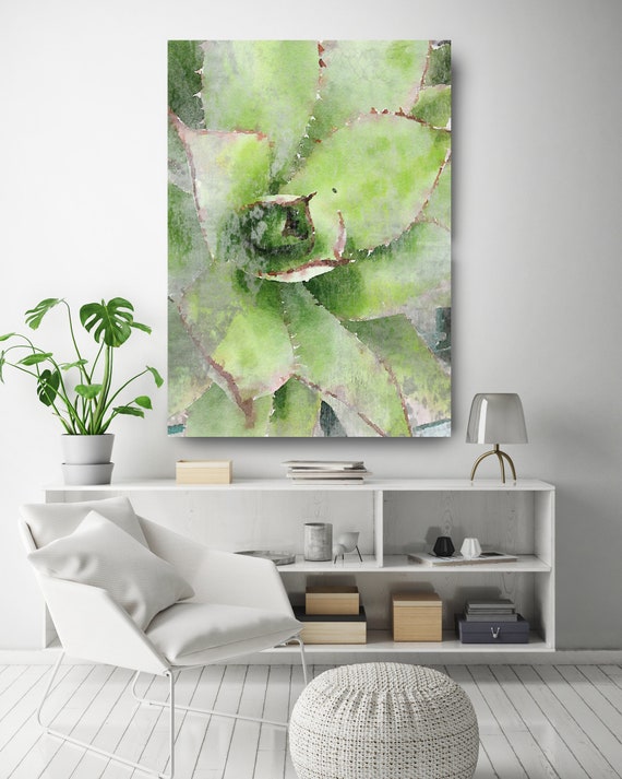 Rustic Green Succulent. SUCCULENT Watercolor Wall Art, Watercolor CANVAS Prints, Succulent Flower Artwork up to 72" by Irena Orlov