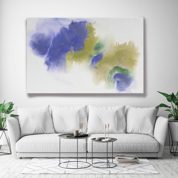 Coastal Watercolor Abstract 68. Watercolor Abstract Green Purple Yellow, Watercolor Painting Print Canvas Art Print up to 72" by Irena Orlov