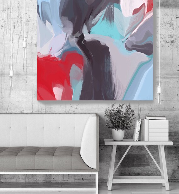 Deep Inside. Original Oil Painting on Canvas, Contemporary Abstract Blue, Red, Gray Trend Color Oil Painting up to 50" by Irena Orlov